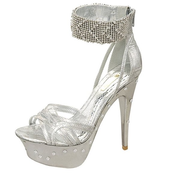 Celeste Shoes - Silver Rhinestone Platform Heels